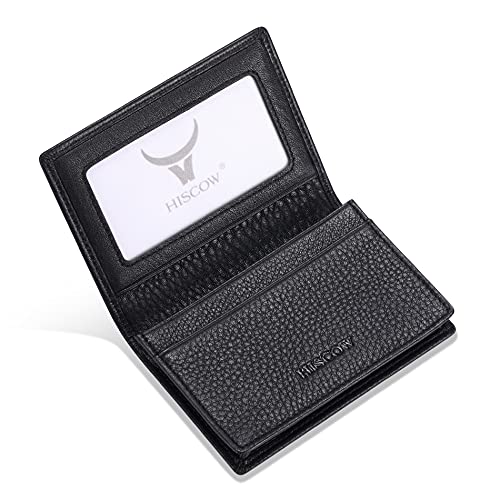 HISCOW Leather Business Card Case Holder for Men & Women, Italian Calfskin (Pebbled Black) - Image 1
