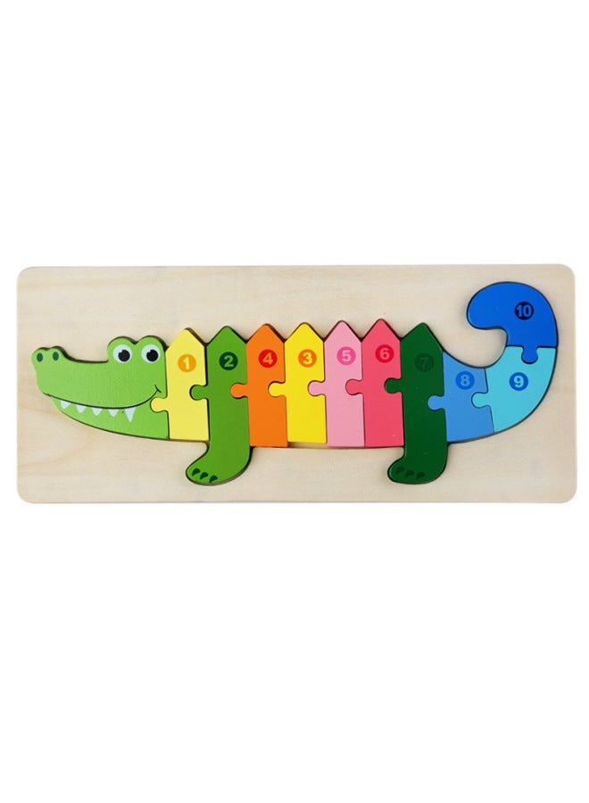 Direct Buckle Puzzle Four Animal Shape Children's Wooden Toy Puzzle Baby Early Education Educational Aids-Color:Crocodile - Image 1