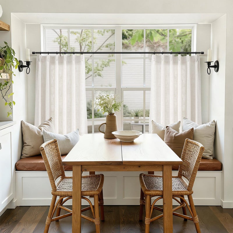 Joywell Short Linen Pinch Pleated Curtains 36 Inch Length for Cafe 2 Panels Set, Natural Cream Sheer Small Kitchen Window Drapes Over Sink, Light Filtering Back Tab Curtain for RV Half Window 29x36 - Image 2