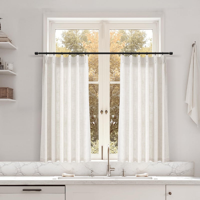Joywell Short Linen Pinch Pleated Curtains 36 Inch Length for Cafe 2 Panels Set, Natural Cream Sheer Small Kitchen Window Drapes Over Sink, Light Filtering Back Tab Curtain for RV Half Window 29x36 - Image 1