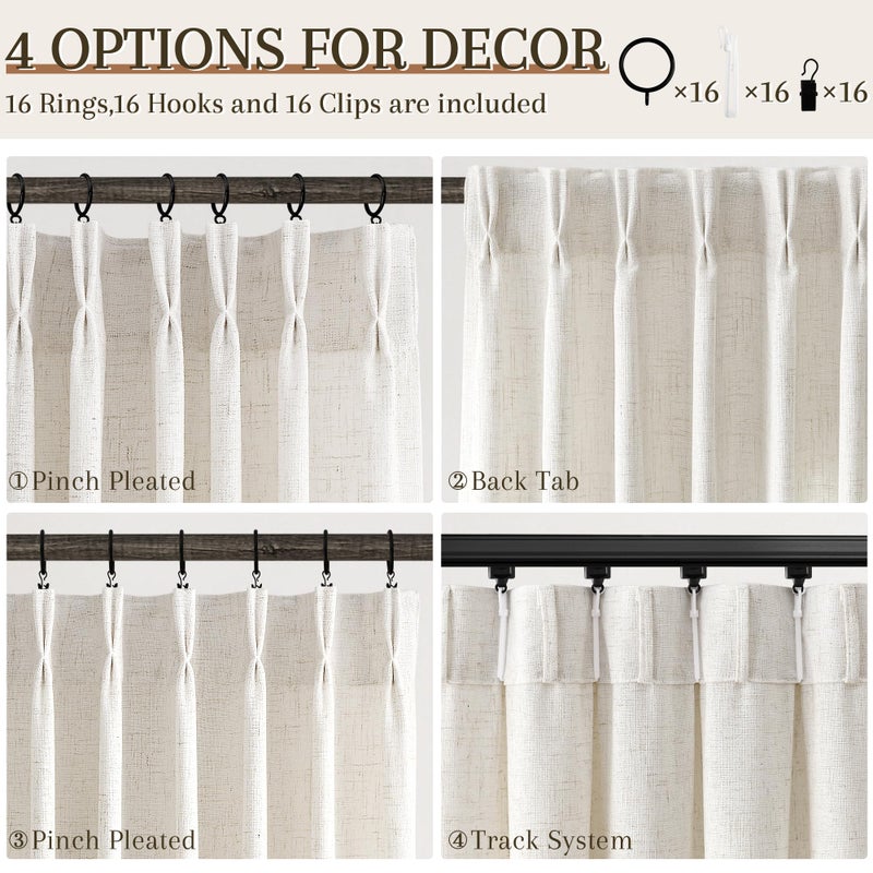 Joywell Short Linen Pinch Pleated Curtains 36 Inch Length for Cafe 2 Panels Set, Natural Cream Sheer Small Kitchen Window Drapes Over Sink, Light Filtering Back Tab Curtain for RV Half Window 29x36 - Image 4