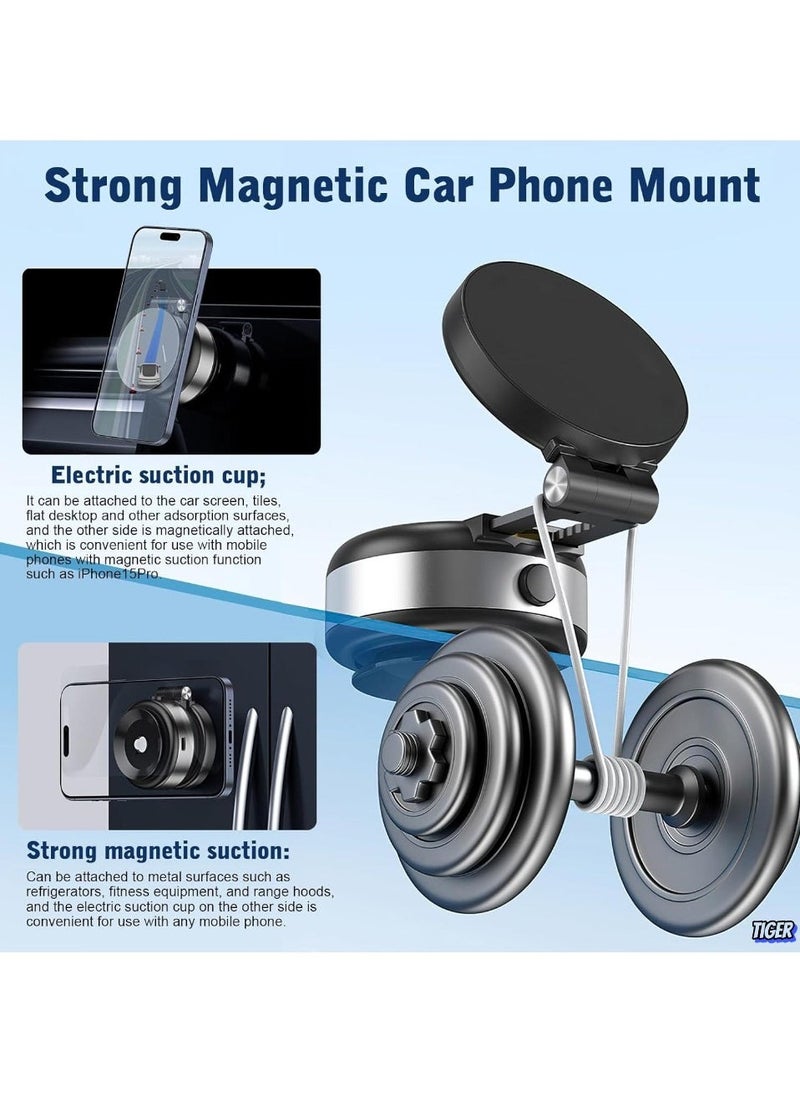 TIGER Electric Vacuum Magnetic Suction Phone Mount – 360° Rotating Magnetic Phone Holder, Foldable Smart Double-Sided Suction Design, Strong Magnetic Car Phone Holder for Cars, Mirrors & Smooth Surfaces - Image 2
