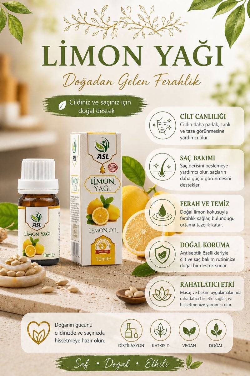 Lemon Oil 10 ml Natural Essential Oil – Aromatherapy, Skin and Hair Care Oil - Image 2