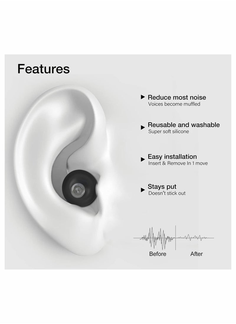 Generic Reusable Silicone Ear Plugs, 3 Pairs Waterproof Noise Cancelling Ear Plugs, Perfect for Sleep, Work, Study, Swimming, Concerts Noise Reduction, Comfortable Hearing Protection, Black  - Image 2