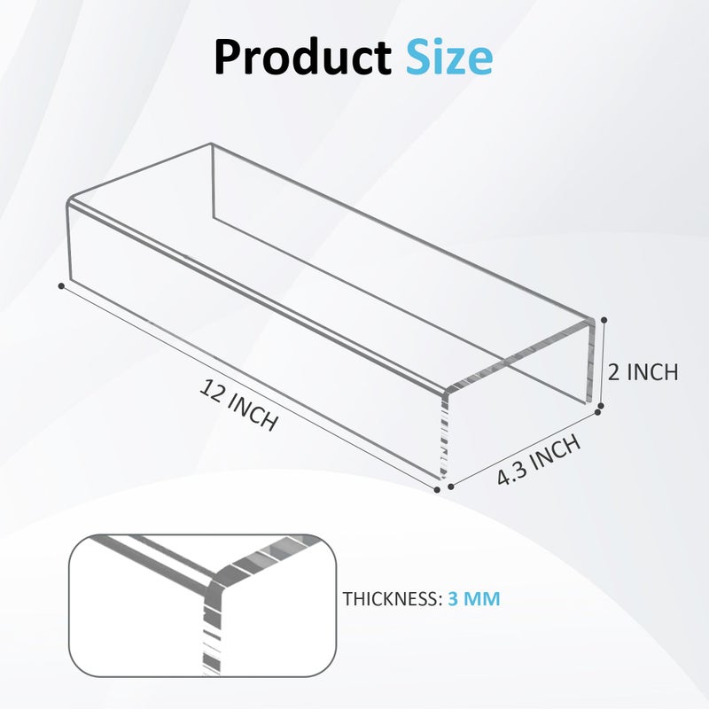 Sezanrpt Acrylic Shelf Riser 12x4.3x2 pack of 2, Clear Display Shelf 12â€ for Shoes, Glasses, Plants, Home Decors, Perfume, 12x4.3x2 Inch - Image 2