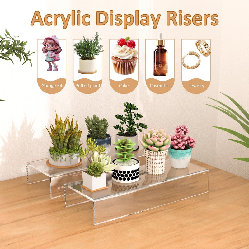 Sezanrpt Acrylic Shelf Riser 12x4.3x2 pack of 2, Clear Display Shelf 12â€ for Shoes, Glasses, Plants, Home Decors, Perfume, 12x4.3x2 Inch - Image 3