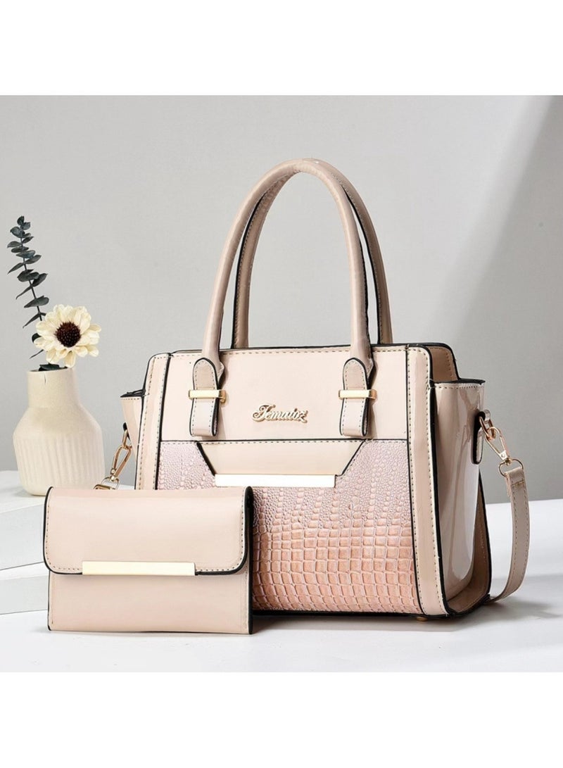 Huitich Crocodile Pattern Leather Two-Piece Women's Messenger Bag Beige 27×13×21 cm - Image 5