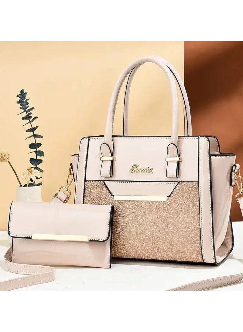 Huitich Crocodile Pattern Leather Two-Piece Women's Messenger Bag Beige 27×13×21 cm - Image 2