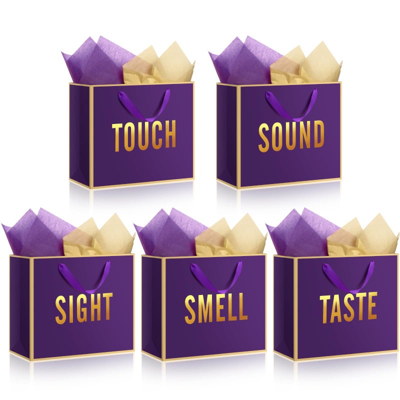 Kolldenn 5 Senses Gift Bags for Him Her Five Senses Gift Bag with Ribbon Handles and Tissue Paper Present Wrappings for Valentine Wedding Birthday Mothers Day(Dark Purple,11.8 x 10 x 4 Inch) - Image 1