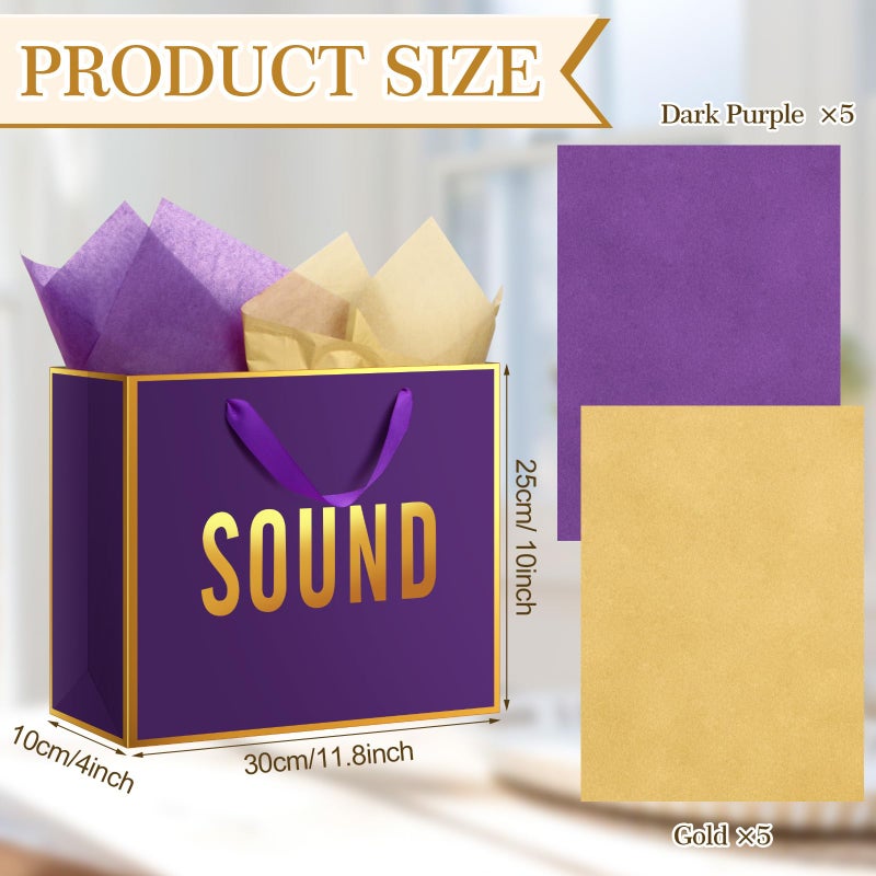 Kolldenn 5 Senses Gift Bags for Him Her Five Senses Gift Bag with Ribbon Handles and Tissue Paper Present Wrappings for Valentine Wedding Birthday Mothers Day(Dark Purple,11.8 x 10 x 4 Inch) - Image 2