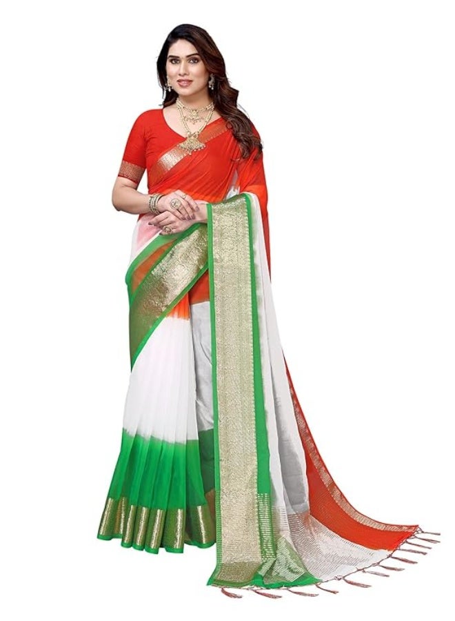Satrani Women'S Organza Jacquard Border Saree With Unstitched Blouse Piece - Image 1