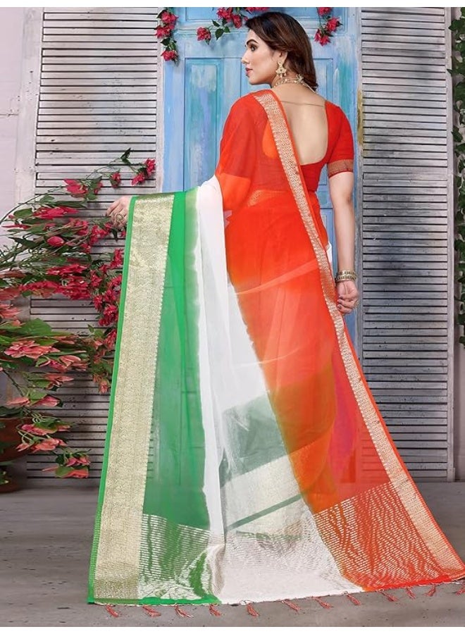 Satrani Women'S Organza Jacquard Border Saree With Unstitched Blouse Piece - Image 4