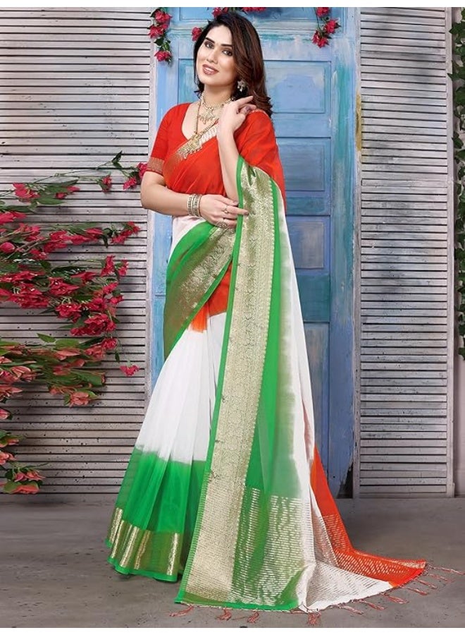 Satrani Women'S Organza Jacquard Border Saree With Unstitched Blouse Piece - Image 3