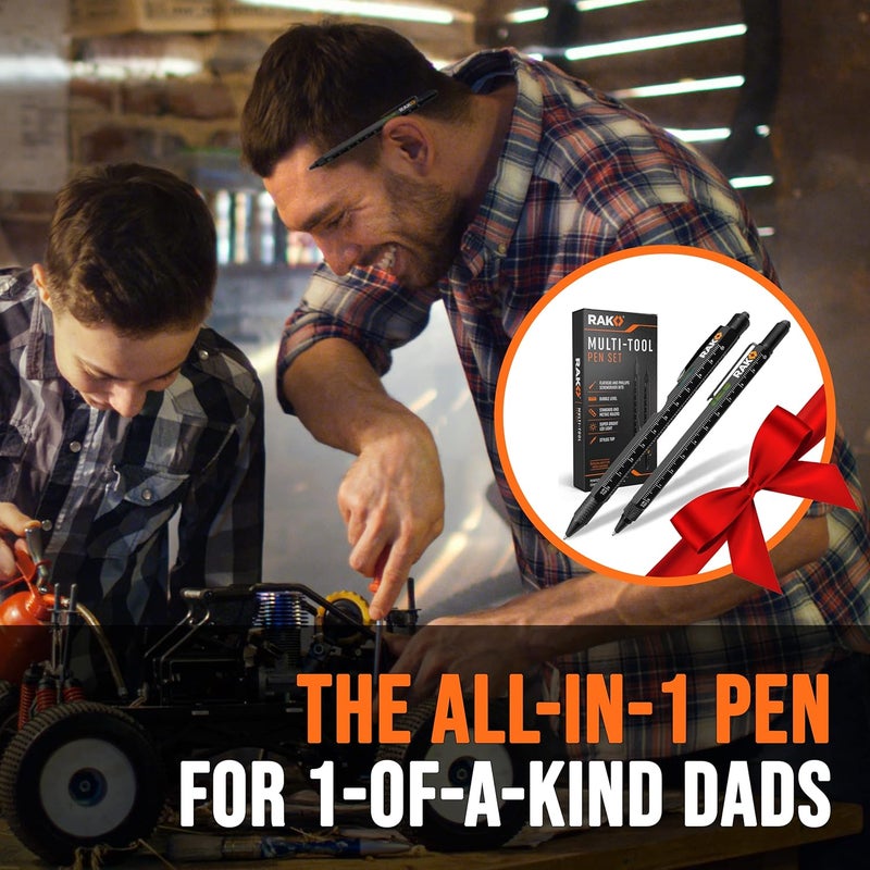 RAK Multitool Pen - Multi-Tool Pens, LED Light, Flathead, Phillips Screwdrivers, Level, Ruler, Bottle Opener, and Stylus. Cool Gadgets Gifts for Men, Dad, EDC Pen Tool, Gift-Ready Box, Pack of 2 - Image 2