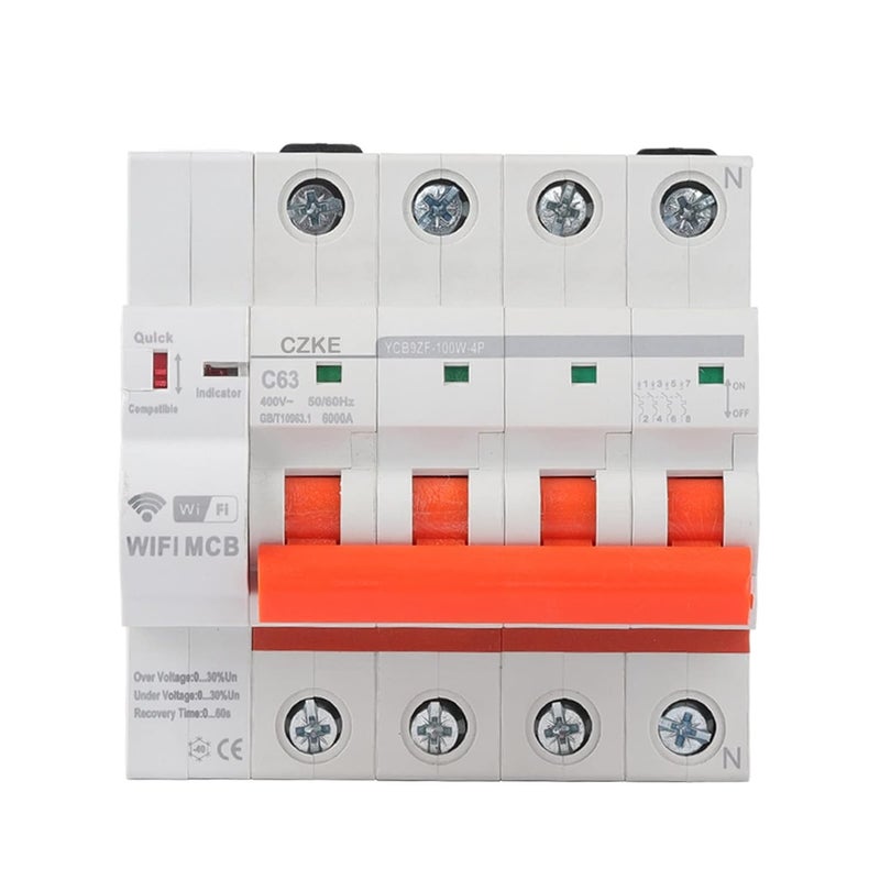 CZKE YCB9ZF-100W 4P Din Rail WiFi Smart Circuit Breaker Automatic Switch Overload Short Circuit Protection for Smart Home(100A) - Image 2