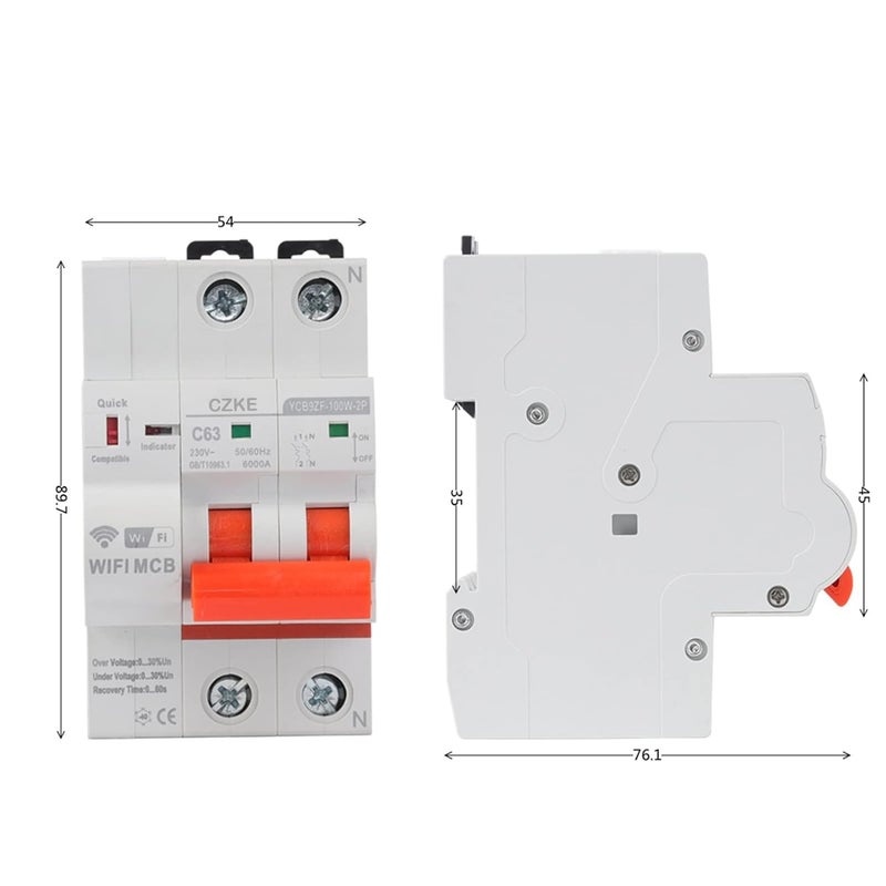 CZKE YCB9ZF-100W 4P Din Rail WiFi Smart Circuit Breaker Automatic Switch Overload Short Circuit Protection for Smart Home(100A) - Image 4