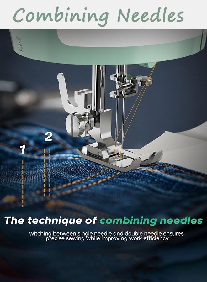 Angju Angju Portable Sewing Machine, Mini Electric Stitching Machine for Beginners, Double Needle 2 Speed 2 Thread Swing Machine With 16 Stitches, Reverse Stitch,Sewing Kit with Foot Pedal for Household - Image 3