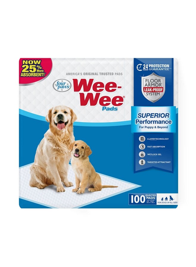 Four Paws Wee-Wee Superior Performance Unscented Pee Pads for Dogs & Puppies, Quilted Leak-Proof Dog Housebreaking Potty Training Floor Protection, 22" x 23", 100 Count - Image 1