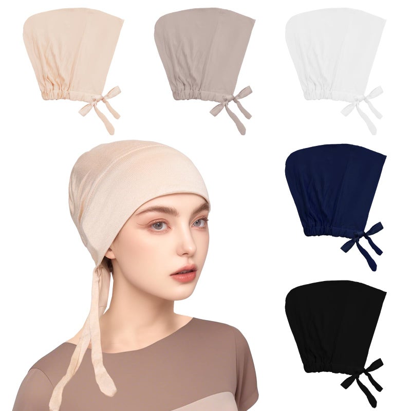 Avxzbef 5Pcs Islamic Muslim Under Hijab Cap Inner UnderScarf for women Inner Under Scarf Hat Hijab Cap with Tie Back Closure - Image 1
