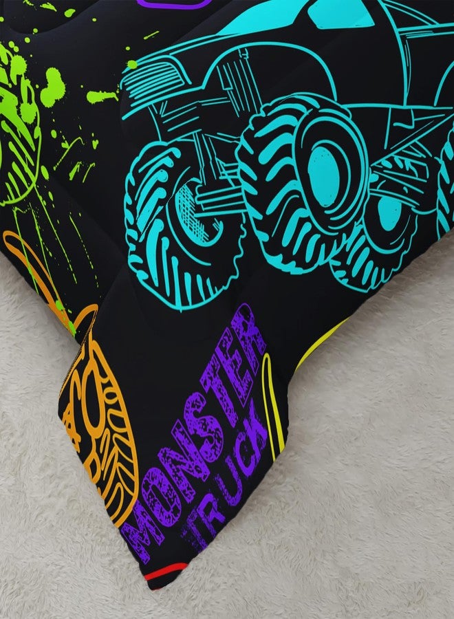 QOOMO Monster Truck Comforter Set for Kids Teens Boys,Neon Truck Kids Comforter Comforter with 2 Pillowcase, Microfiber 3 Piece Bedding Set,Soft and Lightweight(Black，Twin Size) - Image 5