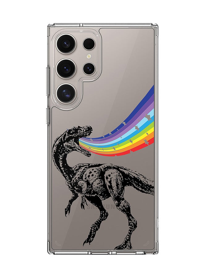 Stylizedd Classic Clear Case for Samsung Galaxy S24 Ultra , Hybrid Soft Case Flexible Edges Anti Drop TPU PC Gel Thin Transparent Cover - Rainbow Dino - Image 1