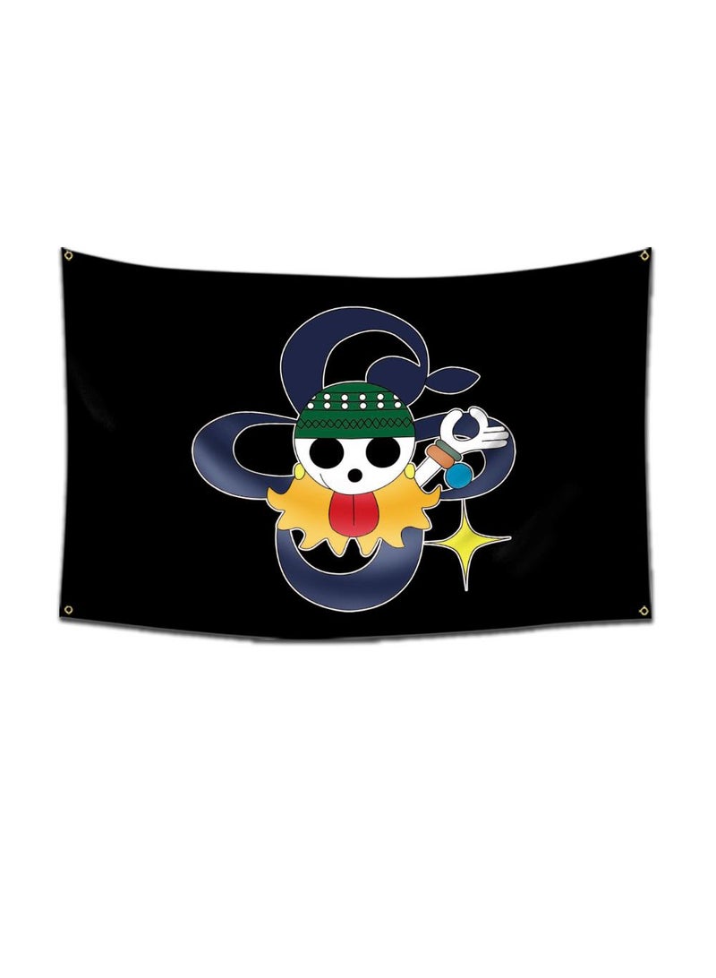 General 1-Pieces Polyester Flag ONE PIECE Cartoon Flag Design Cosplay Pirate Flag Straw Hat Luffy Print Room Decor with Corners Buckle 60*90cm Black-A21  - Image 1