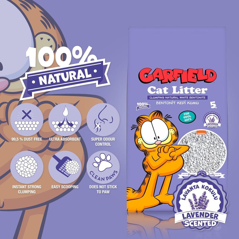 Garfield Natural Clumping Cat Litter - 100% High-Quality White Bentonite, Lavender Scented, 5L - Superior Odor Control, Low Dust, Easy Scooping - Image 2