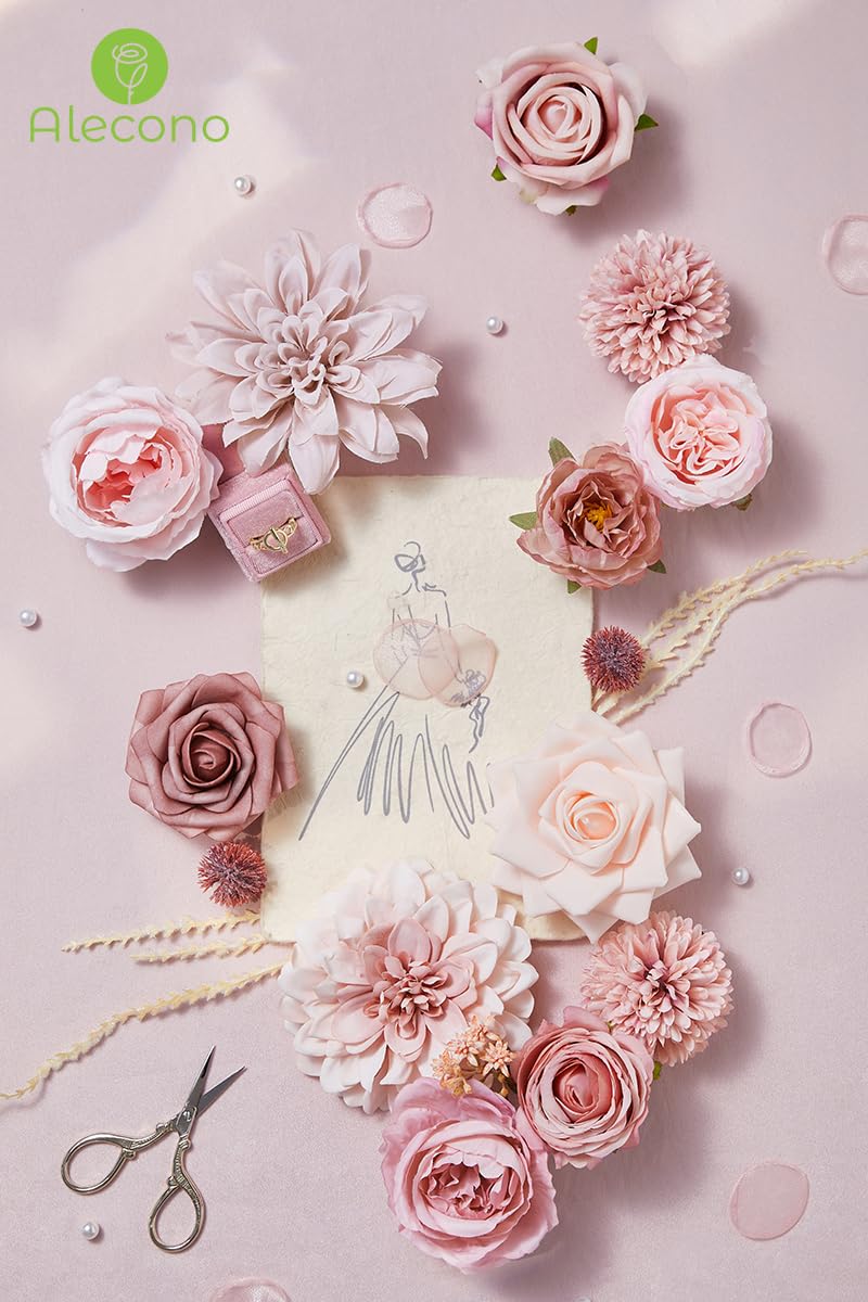 Alecono Artificial Flowers  Dusty Pink Silk Fake Flowers for DIY Wedding Bridal Bouquets  ?????? ???? ??  Wedding Cake Flowers for Table Centerpieces Baby Shower Birthday Party Home Decorations - Image 2