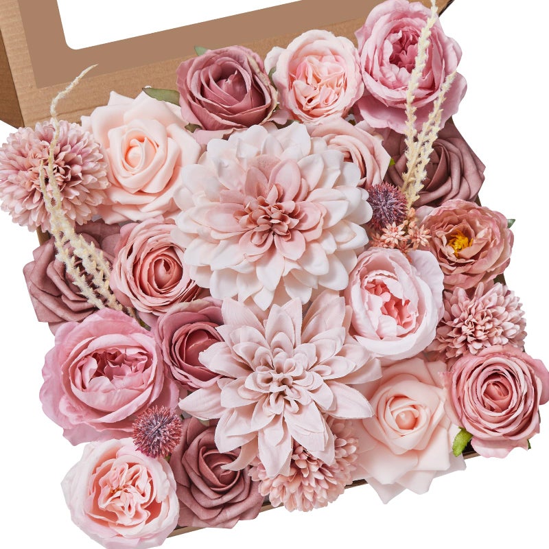 Alecono Artificial Flowers  Dusty Pink Silk Fake Flowers for DIY Wedding Bridal Bouquets  ?????? ???? ??  Wedding Cake Flowers for Table Centerpieces Baby Shower Birthday Party Home Decorations - Image 1