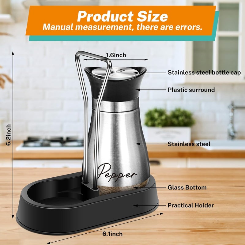 Arrozon Salt and Pepper Shakers Set with Holder,4 oz Stainless Steel Salt Shaker with Glass Bottom Kitchen Gadgets for Counter Modern Decor Table,RV,Camp,BBQ Refillable Design (Silver) - Image 2