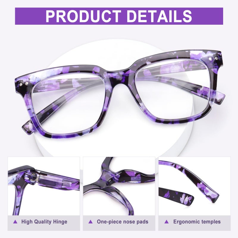 Chofilord 6 Pack Fashion Reading Glasses For Women Men Blue Light Blocking Oversized Square Readers With Spring Hinge (2 Black & 4 Colorful  2.25) - Image 4