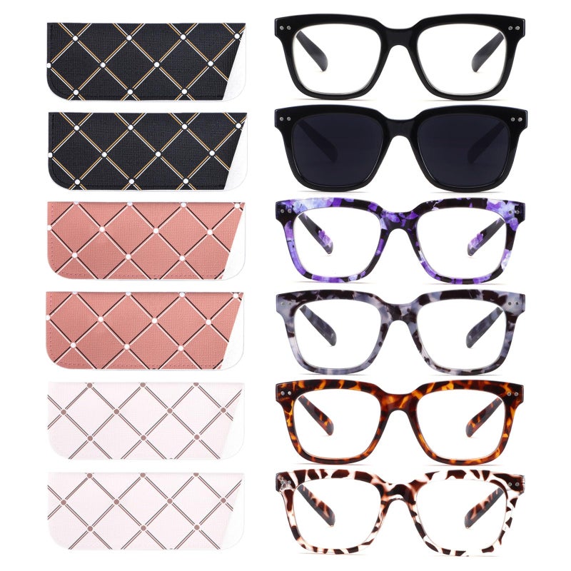 Chofilord 6 Pack Fashion Reading Glasses For Women Men Blue Light Blocking Oversized Square Readers With Spring Hinge (2 Black & 4 Colorful  2.25) - Image 1