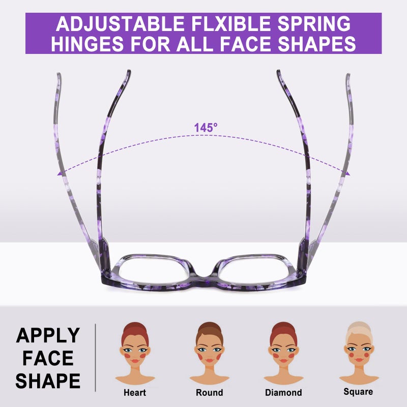 Chofilord 6 Pack Fashion Reading Glasses For Women Men Blue Light Blocking Oversized Square Readers With Spring Hinge (2 Black & 4 Colorful  2.25) - Image 3
