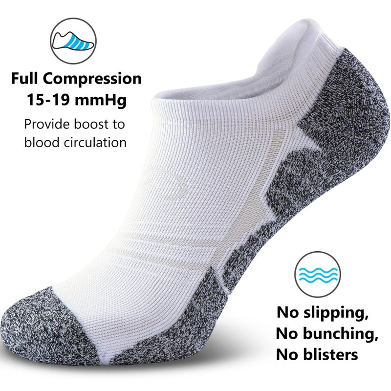 CWVLC No Show Sports Compression Socks 4-pairs, Low Cut Anti-Blister Hiking Running Workout Ankle Socks, Short Cushioned Moisture Wicking No Slip Arch Support Plantar Fasciitis, White, Medium - Image 3