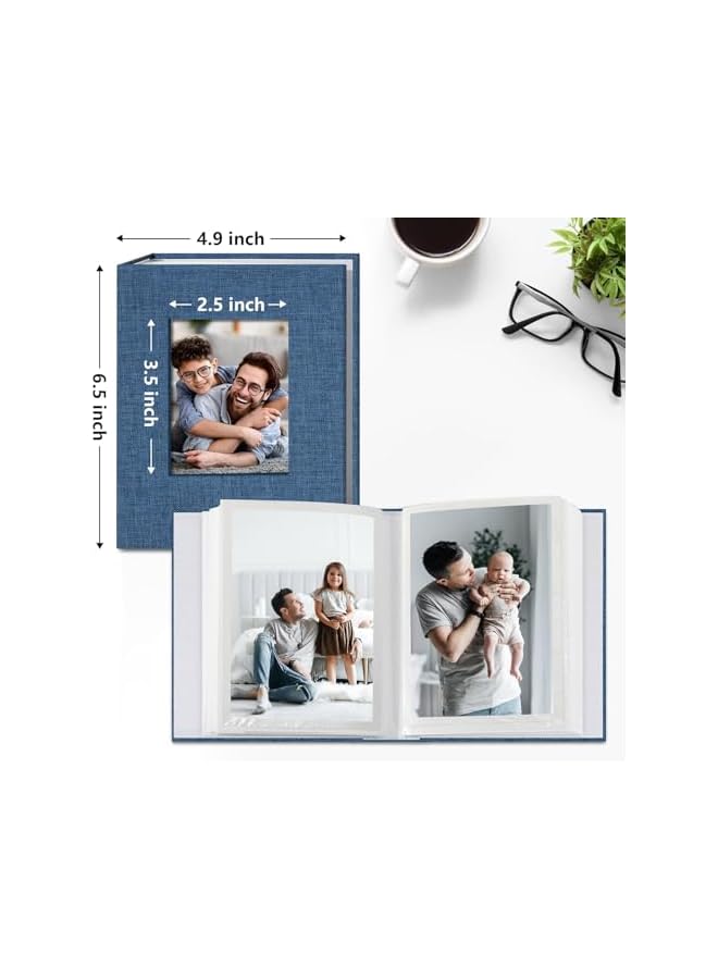 The Bros Small Photo Album 4x6 Slip-in Picture Album 26Pages Holds 52 Photos, Linen Cover Mini Photo Book, Picture Book for Photos Family Anniversaries Baby Vacations, Blue - Image 2
