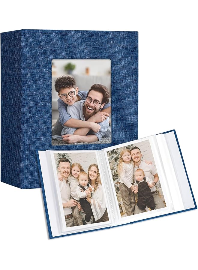 The Bros Small Photo Album 4x6 Slip-in Picture Album 26Pages Holds 52 Photos, Linen Cover Mini Photo Book, Picture Book for Photos Family Anniversaries Baby Vacations, Blue - Image 1