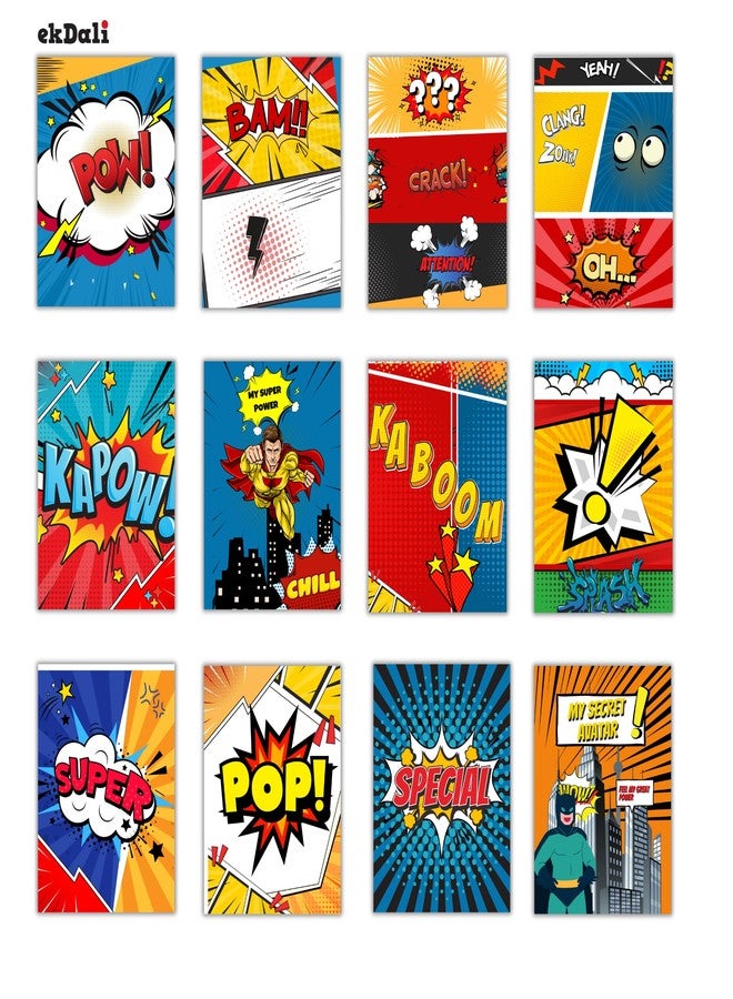 EKDALI Comic Lovers Posters for room decoration | Colour pop with comic theme for office or home space | Set of 12 A5 Size 6 x 9 inches | 350 GSM - Image 1