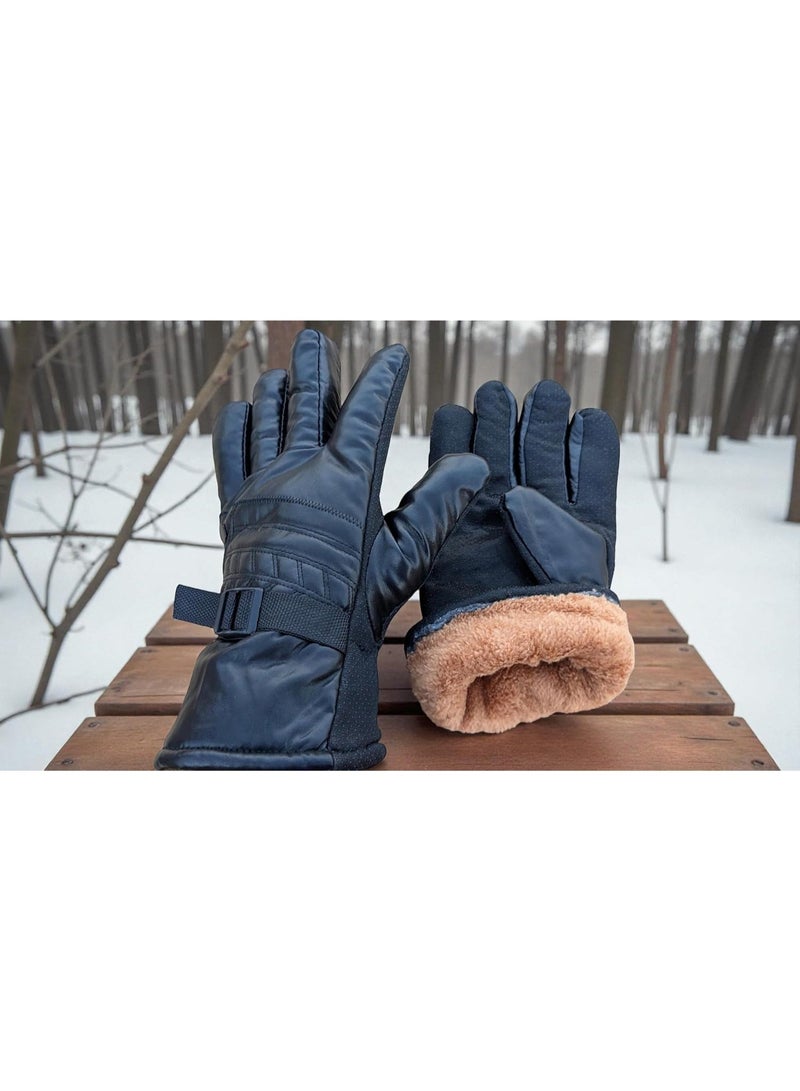 جوانتى جلد مبطن لقيادة الموتوسيكلات والدراجات فى الشتاء . مزود بحزام للتضيق على الذراع . مبطن بالكامل بفرو داخلى . جودة عالية مقاس موحد - Image 4