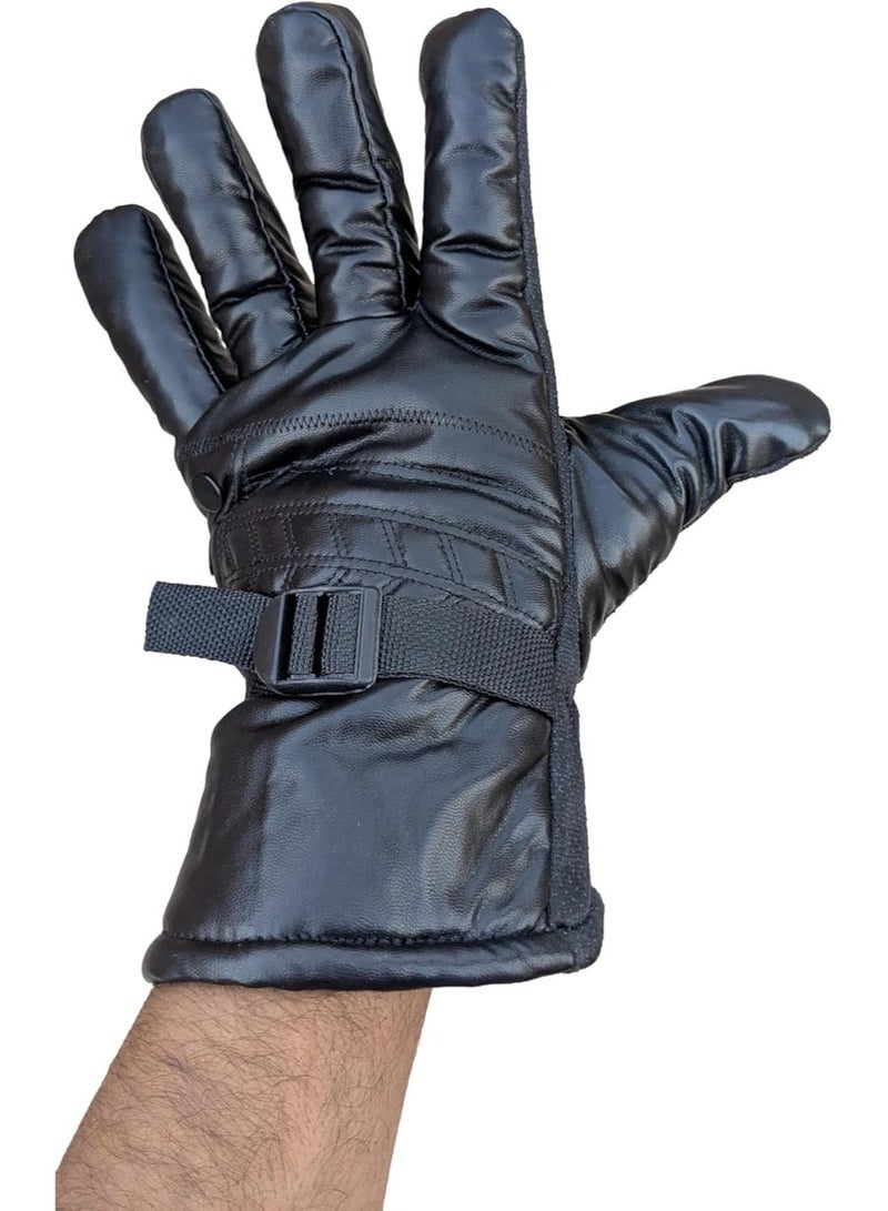 جوانتى جلد مبطن لقيادة الموتوسيكلات والدراجات فى الشتاء . مزود بحزام للتضيق على الذراع . مبطن بالكامل بفرو داخلى . جودة عالية مقاس موحد - Image 2