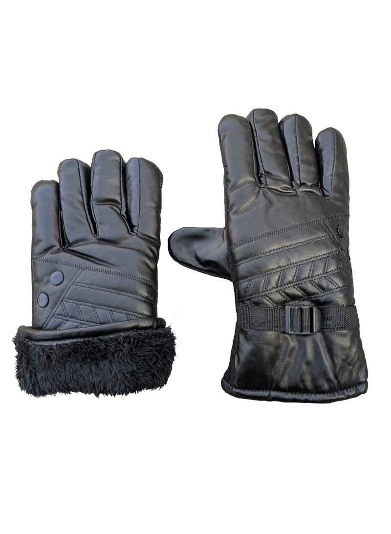 جوانتى جلد مبطن لقيادة الموتوسيكلات والدراجات فى الشتاء . مزود بحزام للتضيق على الذراع . مبطن بالكامل بفرو داخلى . جودة عالية مقاس موحد - Image 1