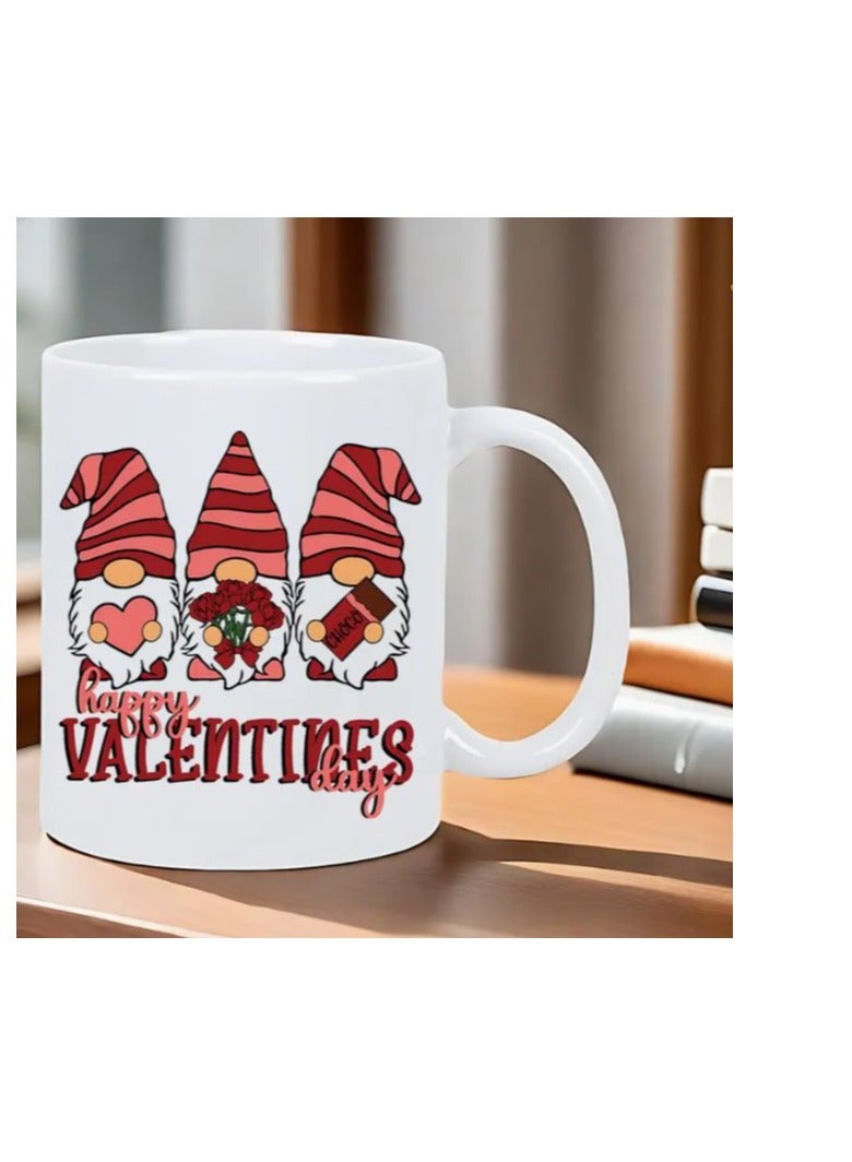 RYN® Charming Valentine's Day Gnome Coffee Mug - Insulated White Ceramic with Red & Pink Design, Ideal for Hot & Cold Beverages, Reusable, Perfect Gift for Holidays & Birthdays, Coffee Bar Accessories - Image 1