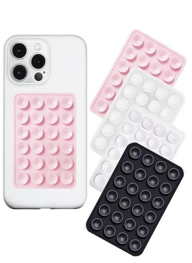 Suction Phone Case Mount, 4Pcs Silicone Phone Suction Grip Compatible with iPhone and Android Cases, Anti-Slip Hands-Free Mobile Accessory Holder, Sticky Phone Grip for Tiktok Videos and Selfies(Pink, black, white, transparent)  - Image 1