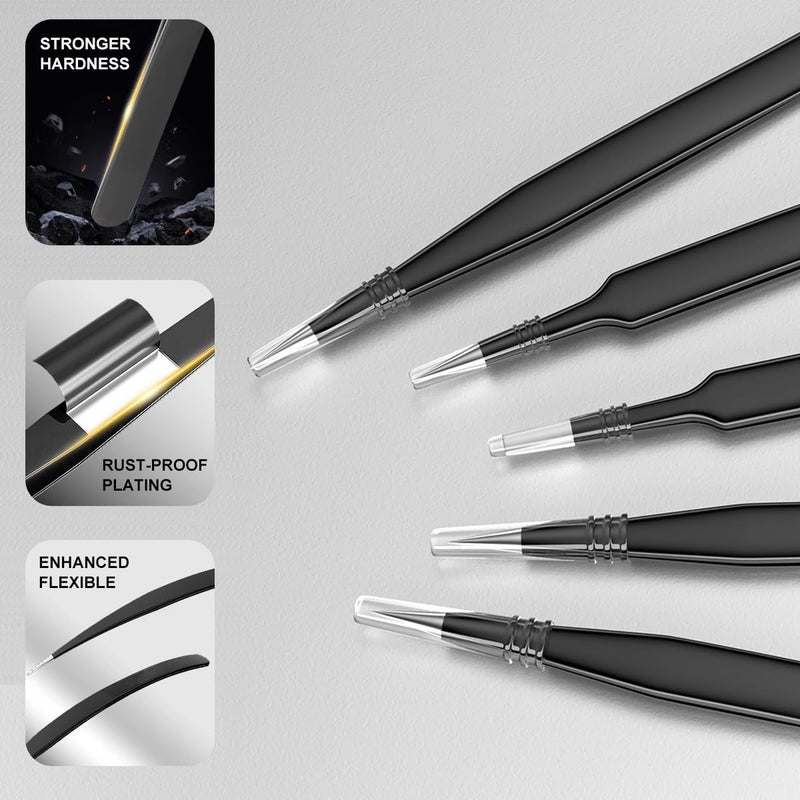 Antonki 12 Pack Precision Tweezers Set for Craft, Soldering, Jewelry, Facial Hair, Eyebrow, Ingrown Hair Removal, Eyelash Extension- with Case - Image 5