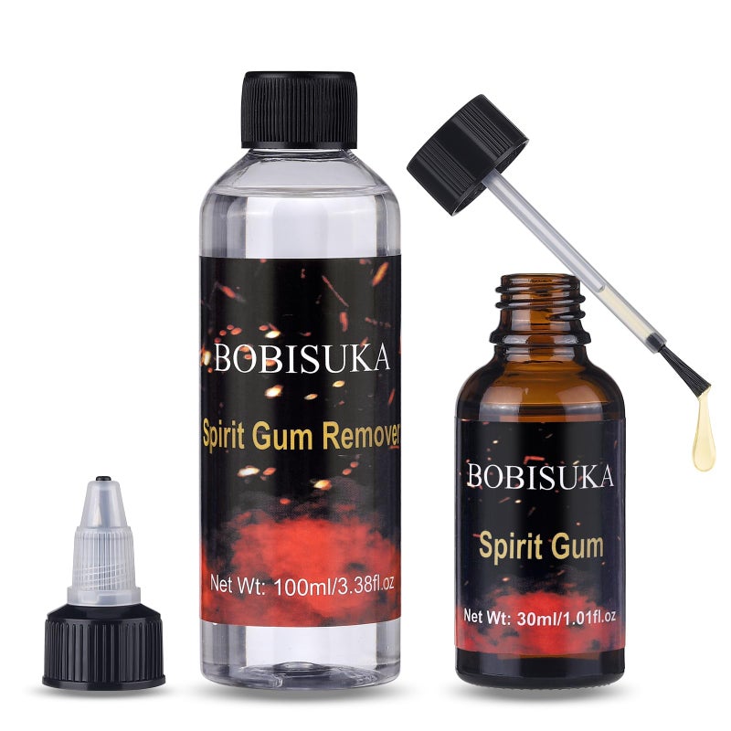 BOBISUKA 30ml Spirit Gum and 100ml Adhesive Remover Kit Spirit Gum with SFX Makeup Remover Professional Prosthetic Make Up Glue for Halloween Stage Cosplay Special FX 101 floz338 floz