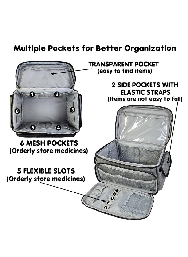 حقيبة إسعافات أولية محمولة، حقيبة إمدادات طبية فارغة مع حقيبة صغيرة للسفر وحقيبة أدوية ومستحضرات تجميل للاستخدام في المنزل والتخييم والمشي لمسافات طويلة والمكتب (رمادي) - Image 3