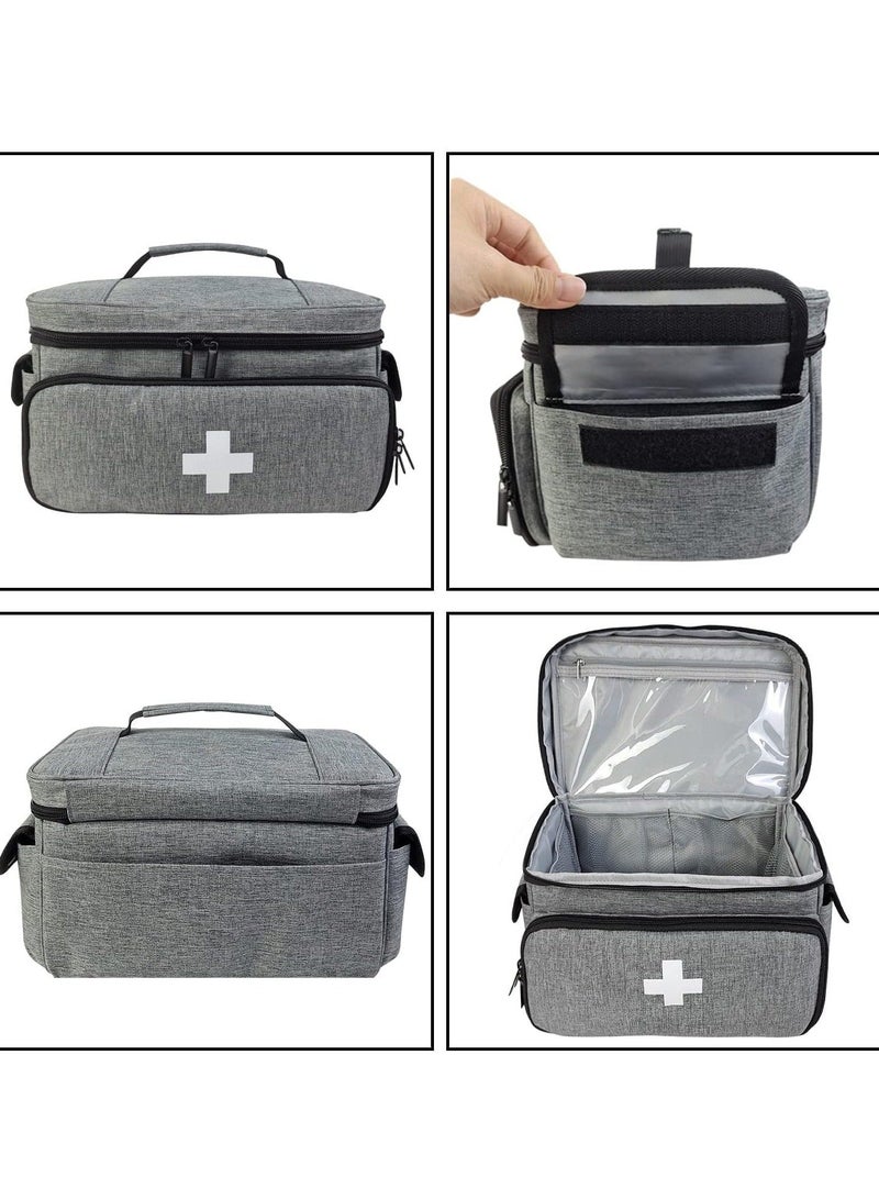 حقيبة إسعافات أولية محمولة، حقيبة إمدادات طبية فارغة مع حقيبة صغيرة للسفر وحقيبة أدوية ومستحضرات تجميل للاستخدام في المنزل والتخييم والمشي لمسافات طويلة والمكتب (رمادي) - Image 5
