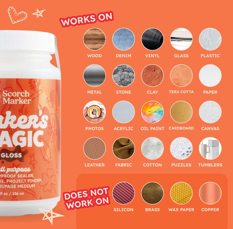 SCORCH MARKER - Makerâ€™s Magic Sealer - Gloss Finish 8oz, All Purpose Glue, Waterbase & Waterproof Sealer for Crafts, Clear Glue for Glitter, Adhesive for Crafts, Decoupage, Wood, Fabric & More, 1 Pack - Image 3