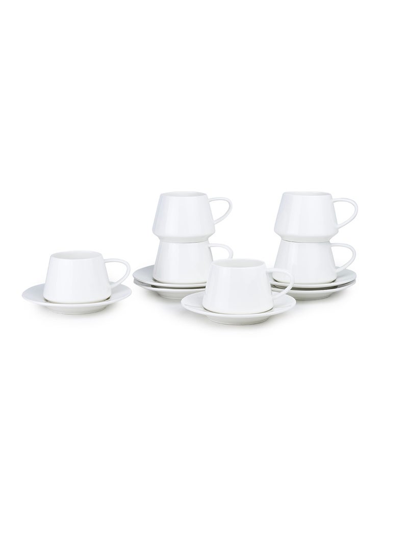 Shallow Elegant Porcelain 6 Cup & 6 Saucer Set, 180ml - Image 1