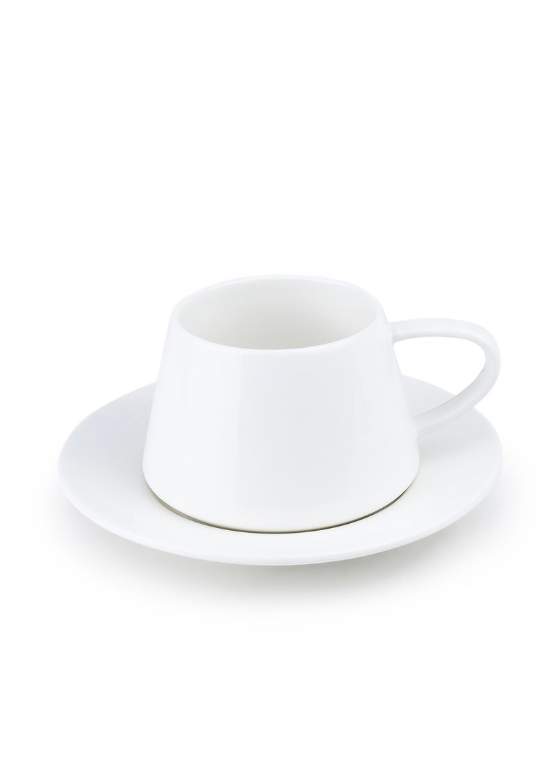 Shallow Elegant Porcelain 6 Cup & 6 Saucer Set, 180ml - Image 2