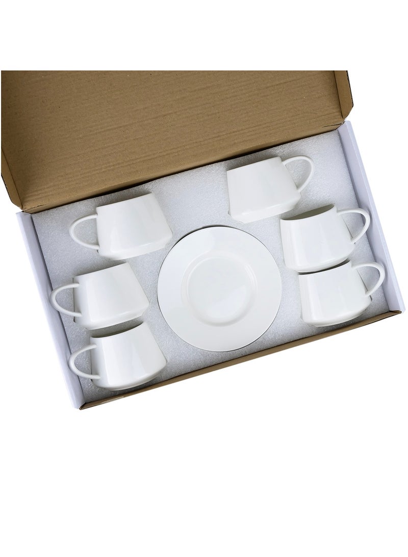 Shallow Elegant Porcelain 6 Cup & 6 Saucer Set, 180ml - Image 4